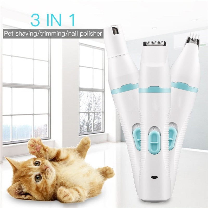 3 In 1 Professional Pet Cat Dog Hair Trimmer with multiple grooming heads and ergonomic design, ideal for pet grooming.