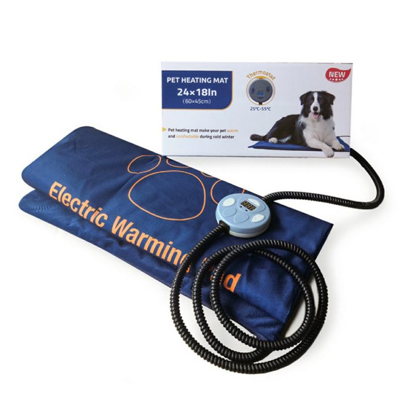 A 45×60cm electric heating pad for pets, featuring a blue waterproof design, suitable for dogs, cats, and rabbits, providing warmth during winter.