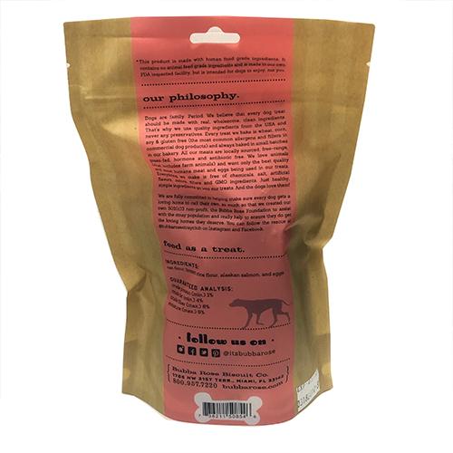 Alaskan for More Biscuit Bag featuring wild-caught salmon treats in a resealable pouch with a hanging hole.