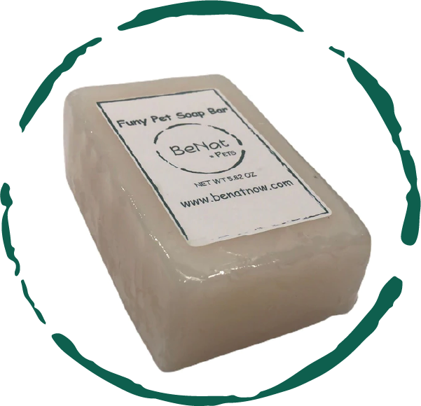 BeNat Pets All-Natural Furry Pet Soap Bar, 5.8 oz, featuring natural ingredients like lavender and coconut oil for pet grooming.