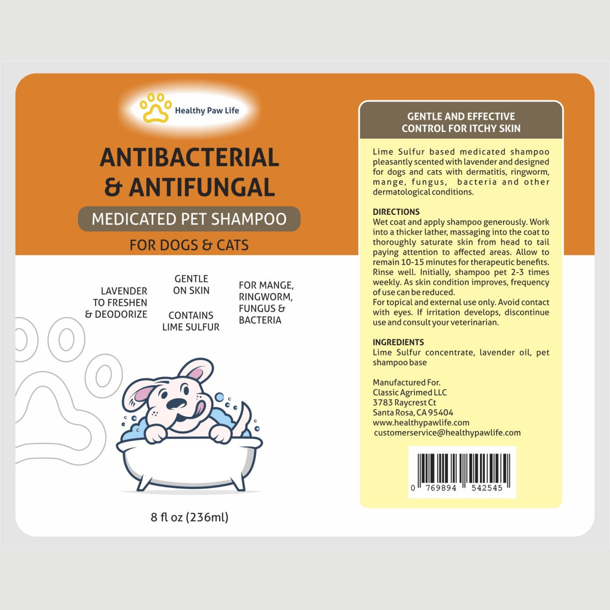 Classic Lime Sulfur Shampoo bottle with lavender fragrance, designed for pet skin care.