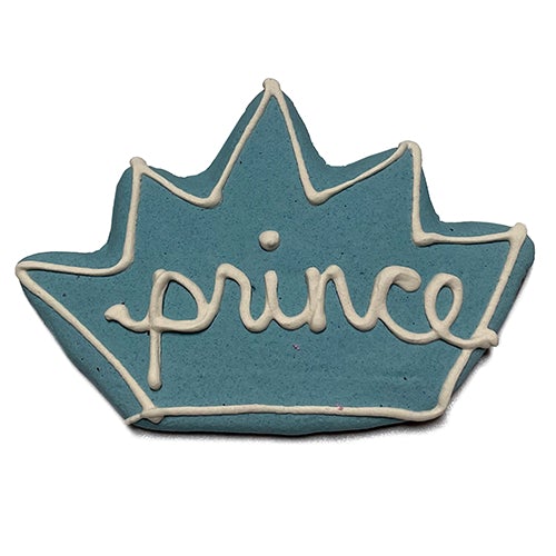 A box of peanut butter crown cookies for dogs, featuring a colorful yogurt coating and a crown shape, perfect for special occasions.