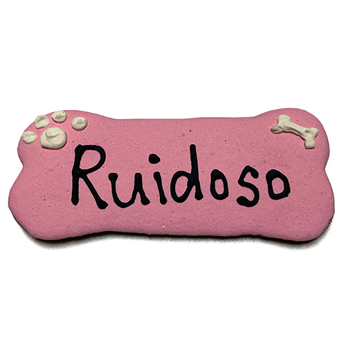 A pack of Custom Bones dog treats, personalized with text, featuring a yogurt coating and colorful vegetable coloring, perfect for dogs.