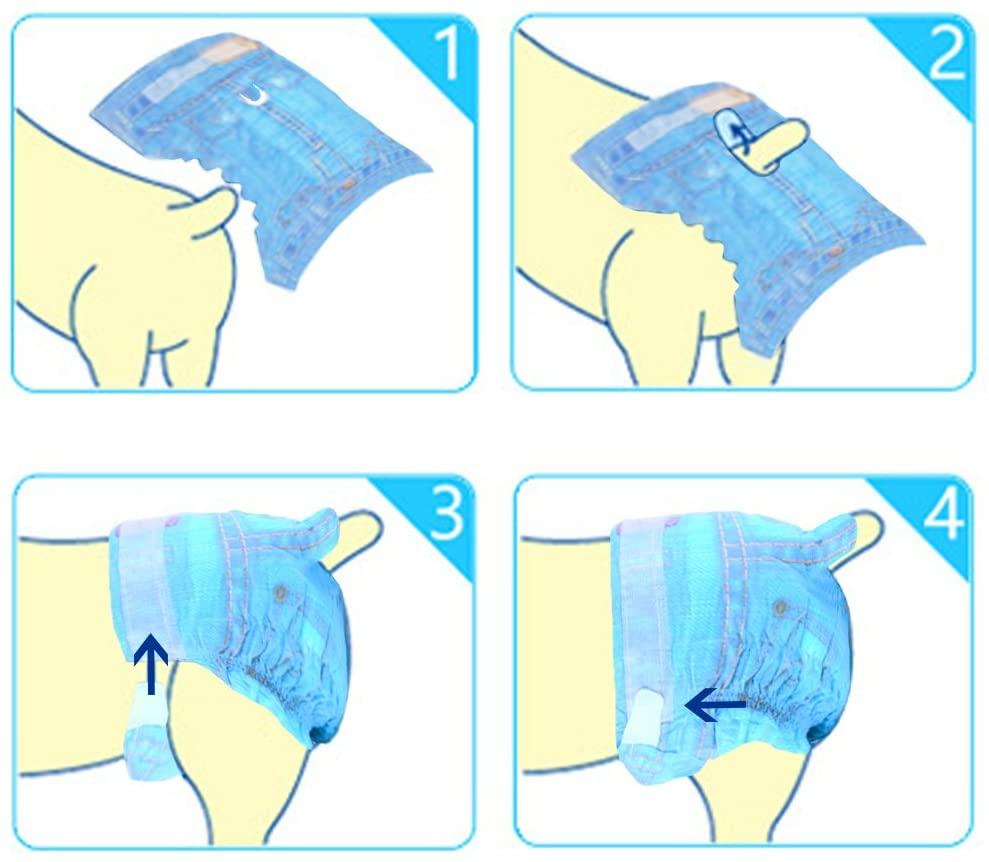 Disposable dog diapers for female dogs featuring a stylish jeans pattern, designed for comfort and super absorbency.