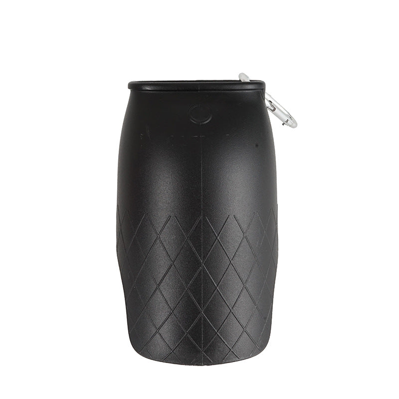 Portable stainless steel drinking bottle for cats and dogs, designed for outdoor use with a flip-top lid.