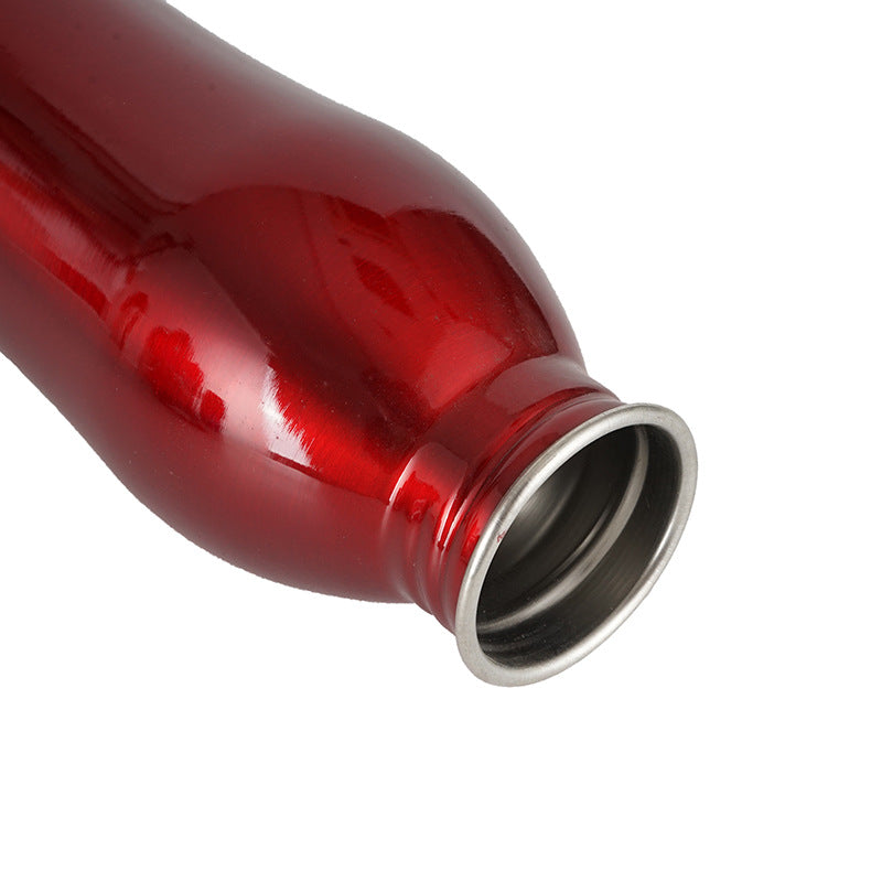 Portable stainless steel drinking bottle for cats and dogs, designed for outdoor use with a flip-top lid.