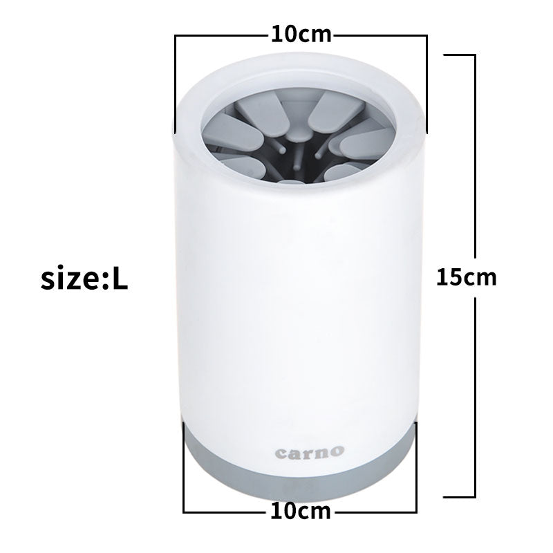 Portable Pet Paw Cleaner Cup made of soft silicone, available in gray, pink, and blue, designed for easy cleaning of dog paws.