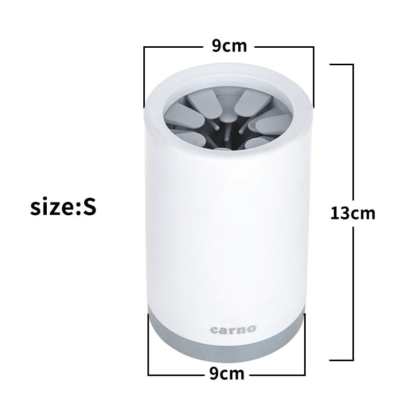 Portable Pet Paw Cleaner Cup made of soft silicone, available in gray, pink, and blue, designed for easy cleaning of dog paws.