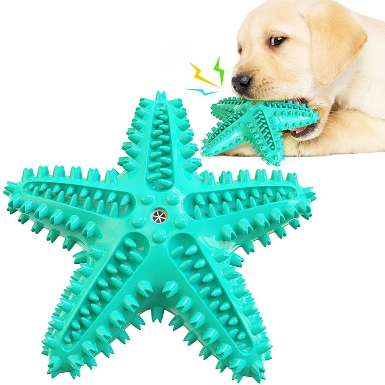 Three colorful squeaky toothbrush dog toys with cotton rope ball, designed for dental hygiene and play.