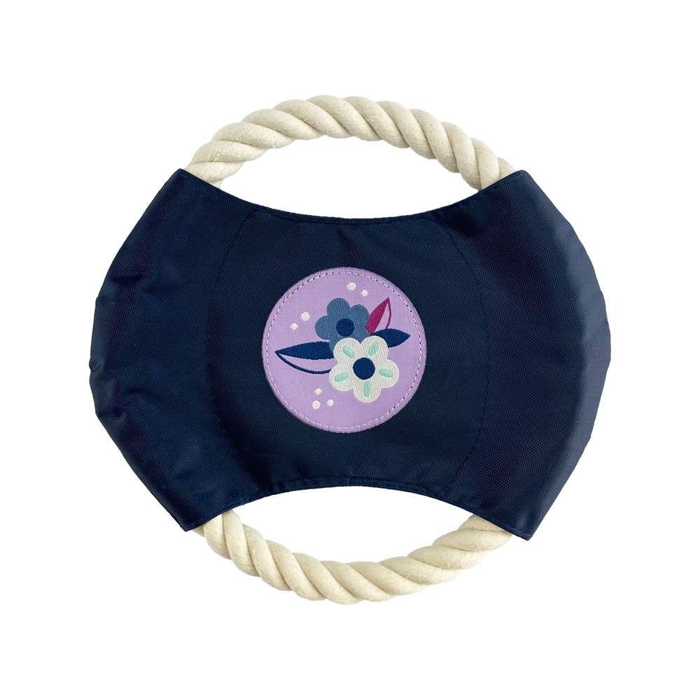 Metro Floral Dog Rope Disc Toy featuring a vibrant floral design, perfect for fetch and tug-of-war games.