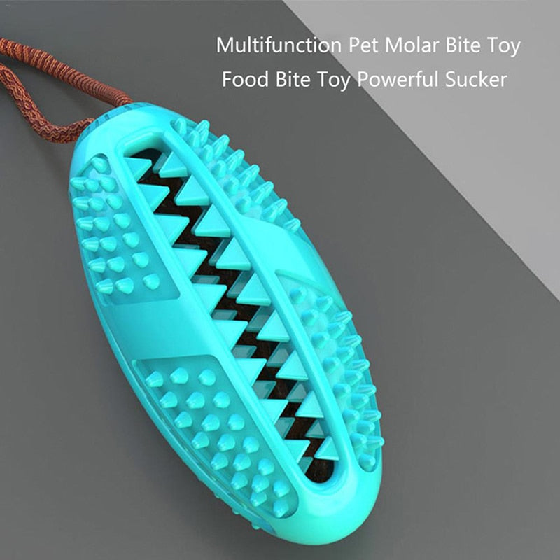 Multifunction Pet Molar Bite Toy in vibrant colors, designed for interactive play and dental care, featuring suction cups and treat dispensing capabilities.