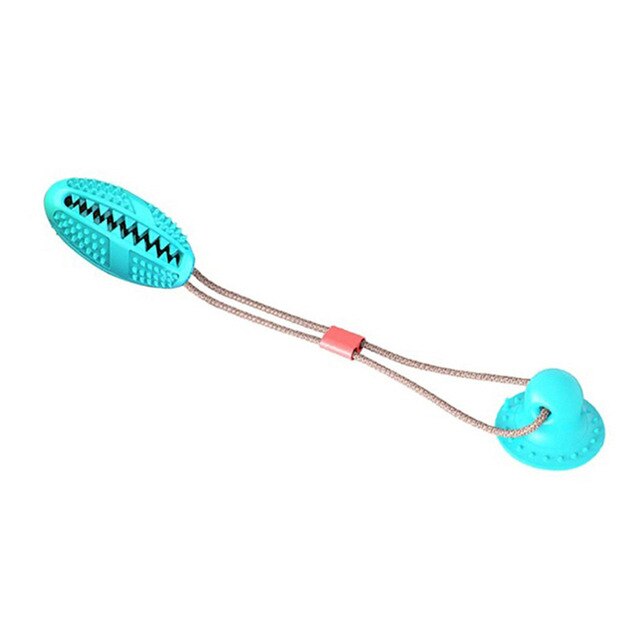 Multifunction Pet Molar Bite Toy in vibrant colors, designed for interactive play and dental care, featuring suction cups and treat dispensing capabilities.