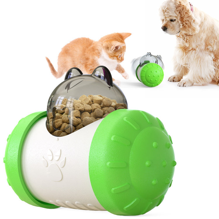 Interactive leaking food ball for dogs and cats, made from non-toxic materials, featuring a transparent design for easy treat visibility.