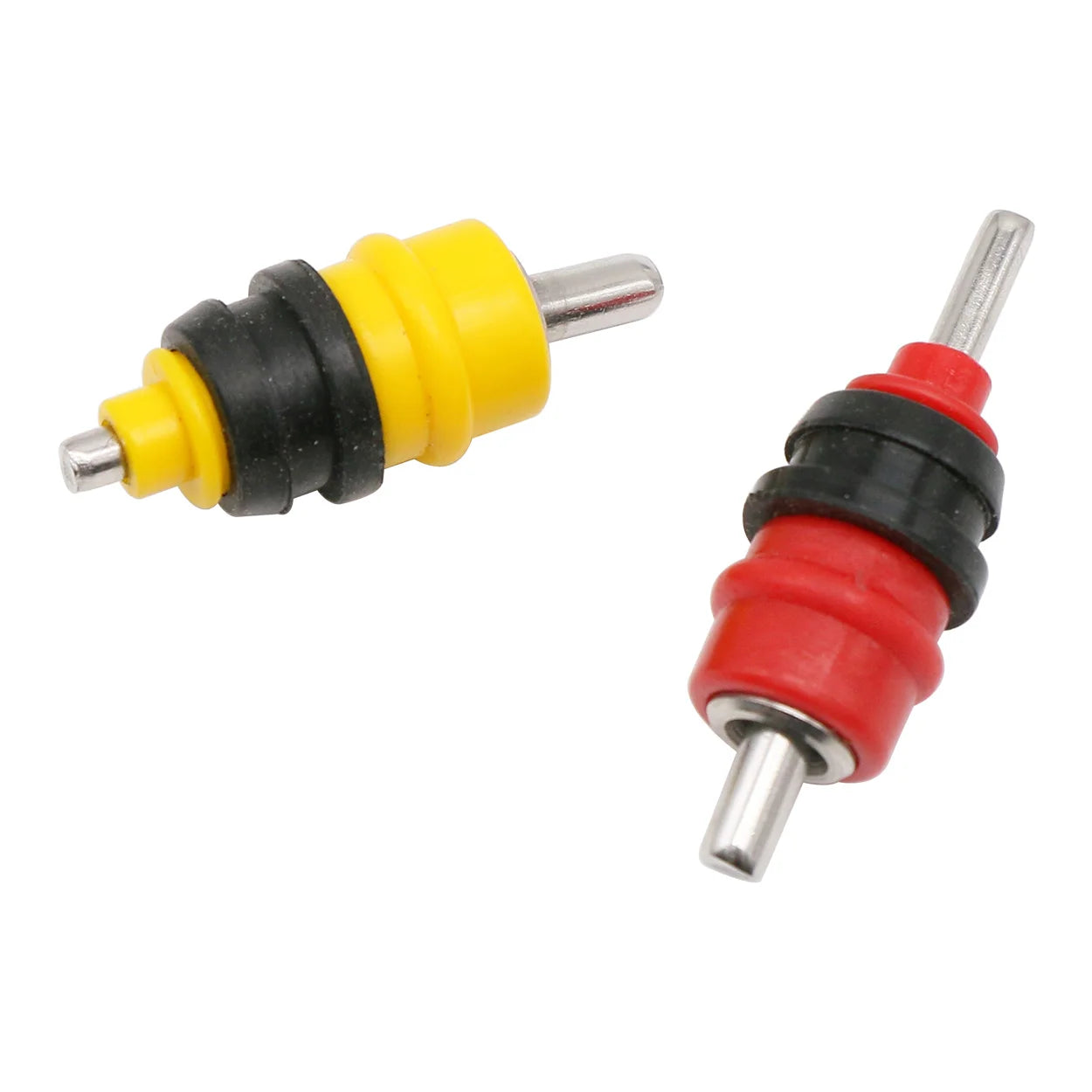 A set of 10 chicken waterer nipple drinkers made from stainless steel and plastic, designed for poultry hydration.