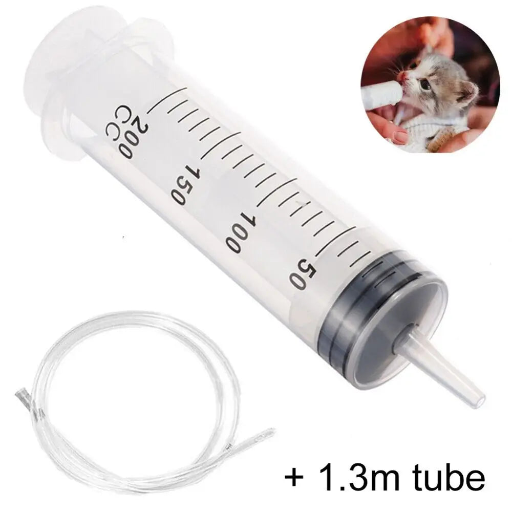 150ml-500ml Reusable Syringe with a 1.3m hose for pet feeding and watering, made of durable plastic and PVC.