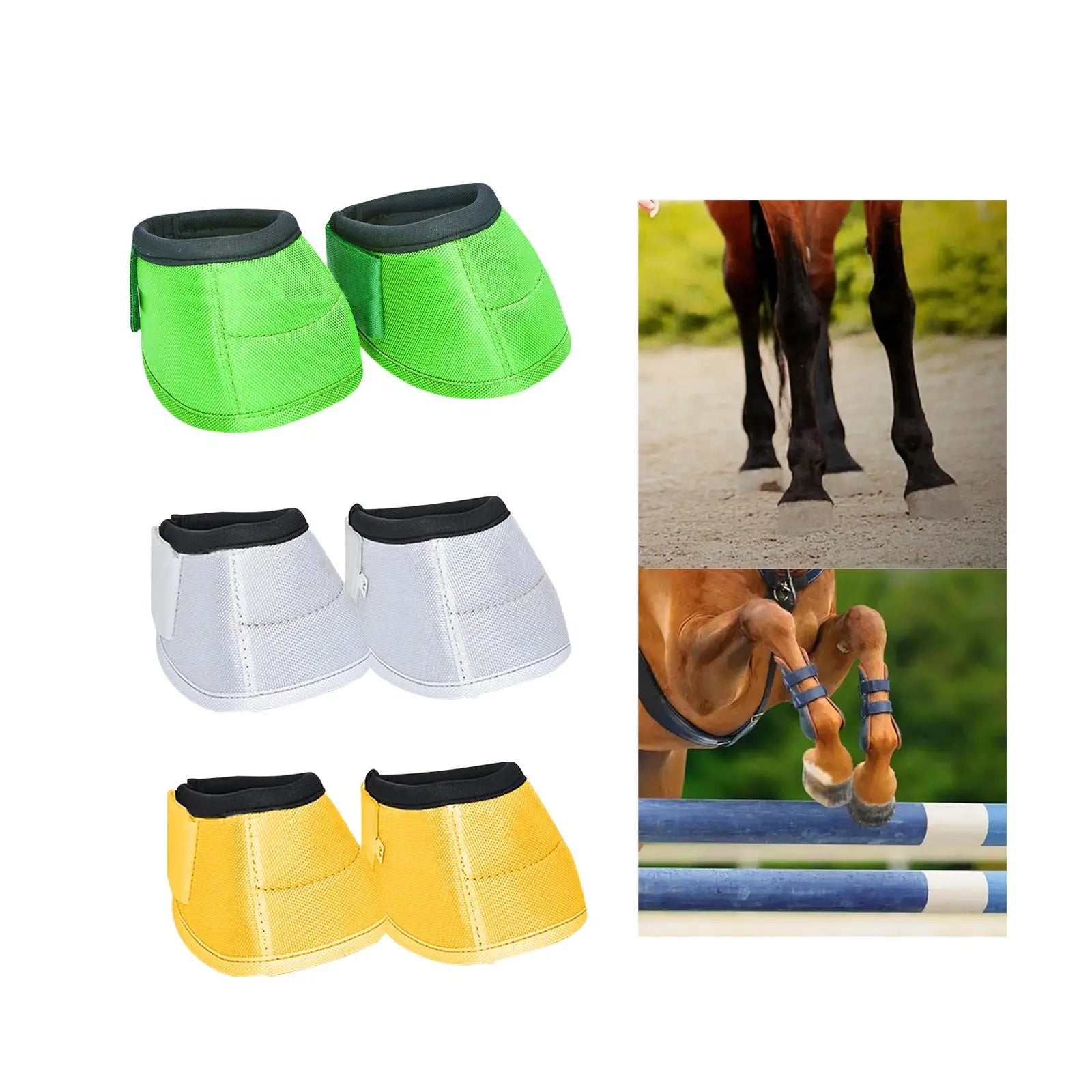 2Pcs Horse Bell Boots designed for hoof protection, featuring a lightweight and durable construction with a loop closure for easy wear.
