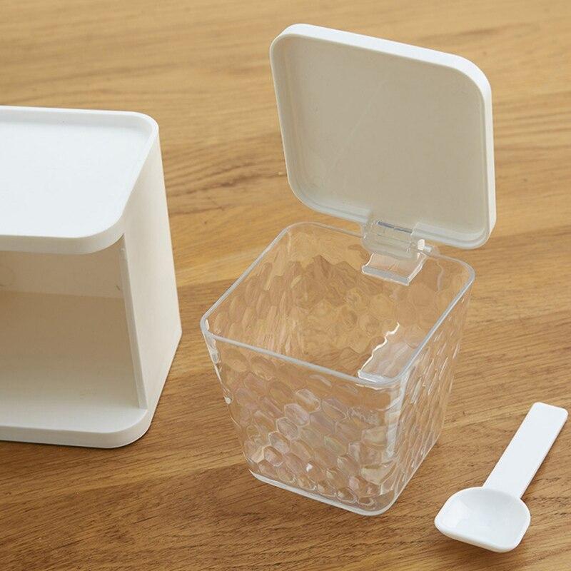3 Grids Spoon Kitchen Container for herbs and spices with a secure lid, made from eco-friendly plastic.