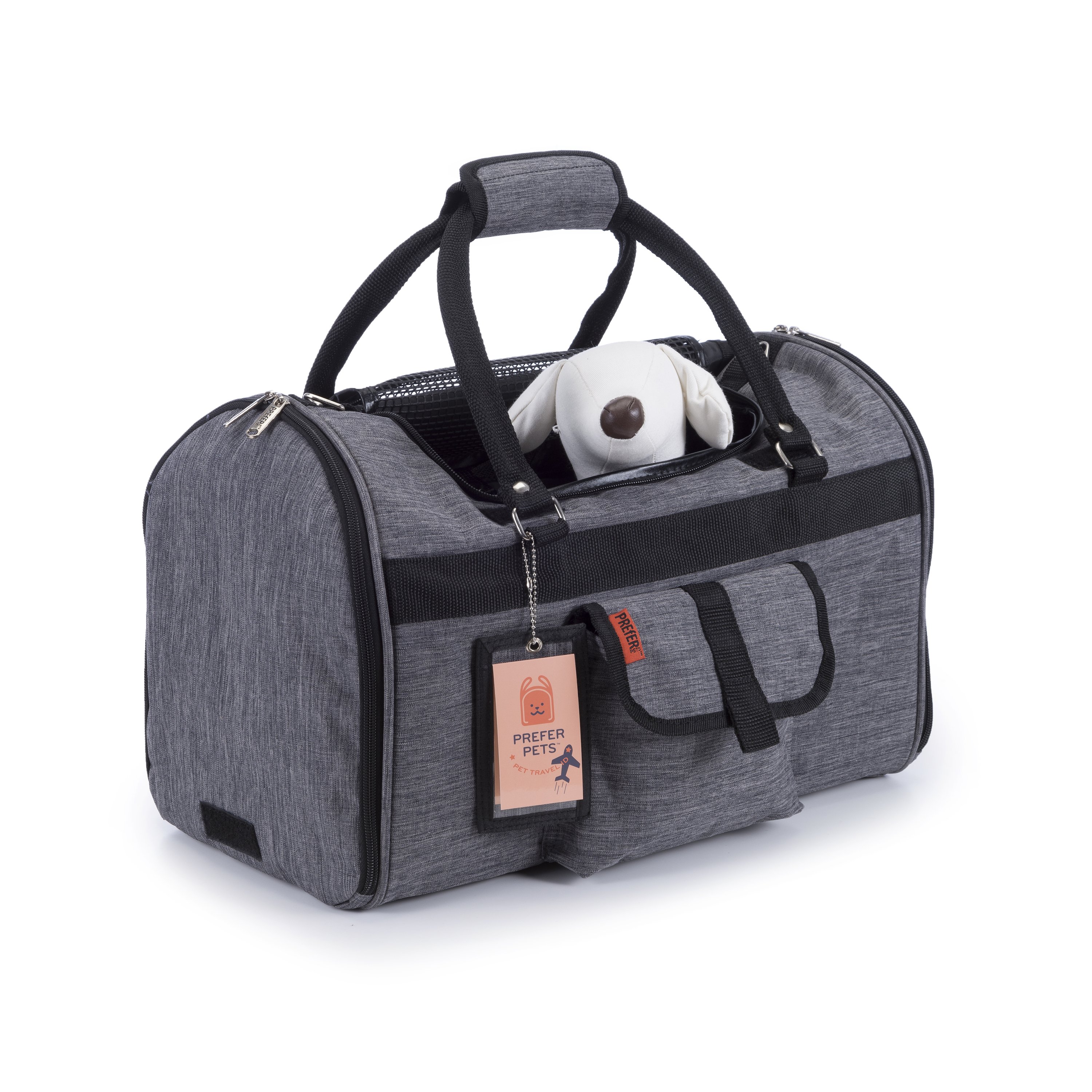 Prefer Pets 312 Hideaway™ Duffel Pet Carrier in stylish design with mesh ventilation and privacy covers.