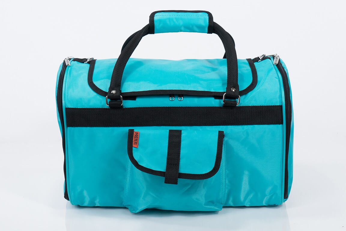 Prefer Pets 312 Hideaway™ Duffel Pet Carrier in stylish design with mesh ventilation and privacy covers.