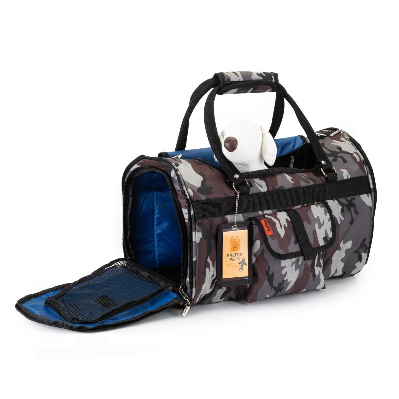Prefer Pets 312 Hideaway™ Duffel Pet Carrier in stylish design with mesh ventilation and privacy covers.