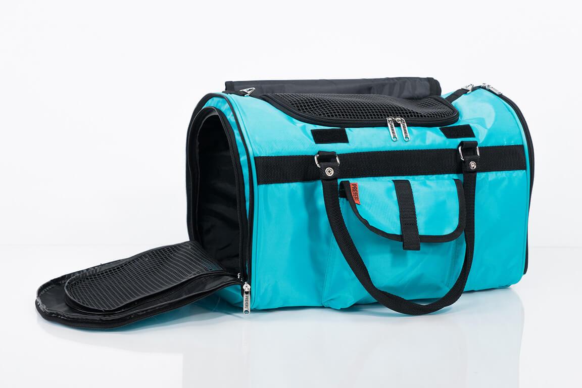 Prefer Pets 312 Hideaway™ Duffel Pet Carrier in stylish design with mesh ventilation and privacy covers.