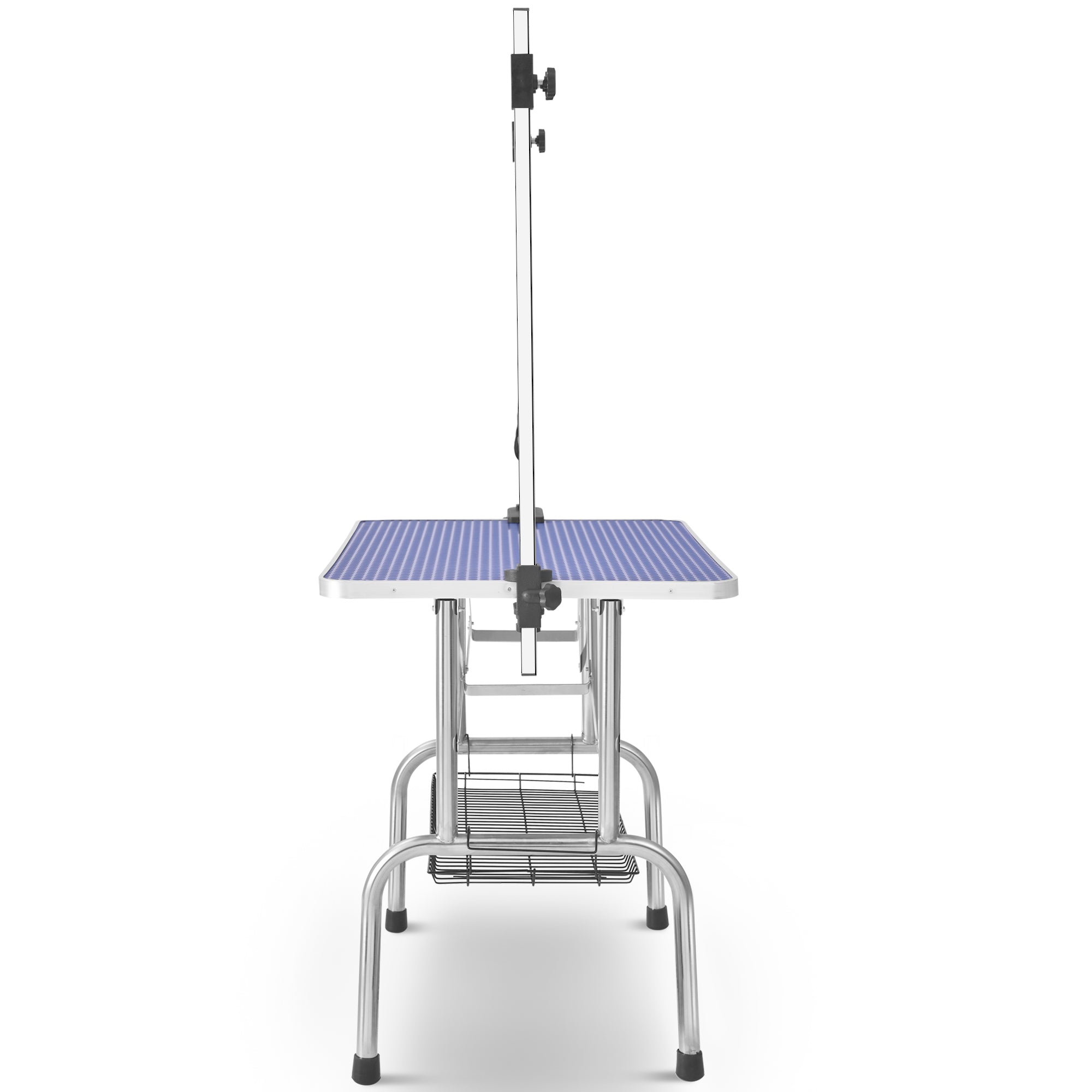 36-inch folding dog grooming table with stainless steel legs and rubber surface, designed for pet safety and convenience.