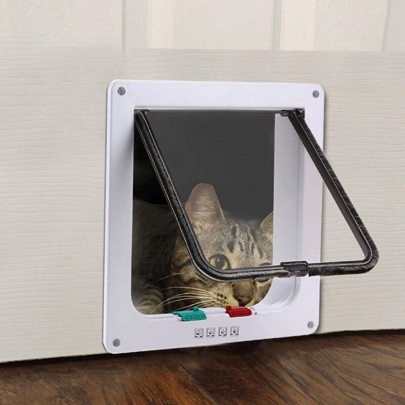4 Way Lockable Cat Flap Door designed for small pets, featuring a durable plastic frame and a secure locking mechanism.
