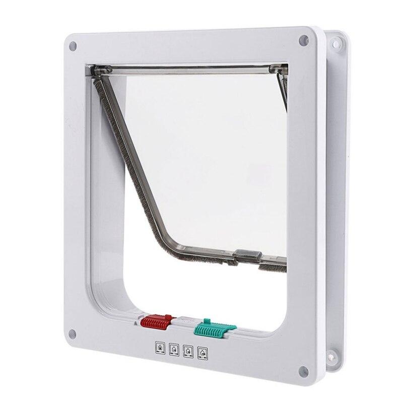 4 Way Lockable Cat Flap Door designed for small pets, featuring a durable plastic frame and a secure locking mechanism.