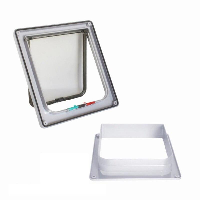 4 Way Lockable Cat Flap Door designed for small pets, featuring a durable plastic frame and a secure locking mechanism.