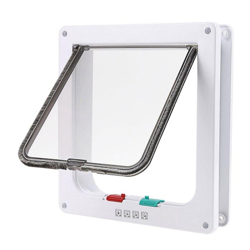 4 Way Lockable Cat Flap Door designed for small pets, featuring a durable plastic frame and a secure locking mechanism.