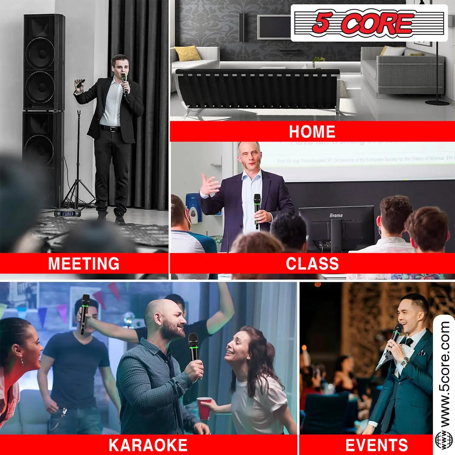 5Core Professional Wireless Microphone with VHF technology, showcasing its sleek design and features.