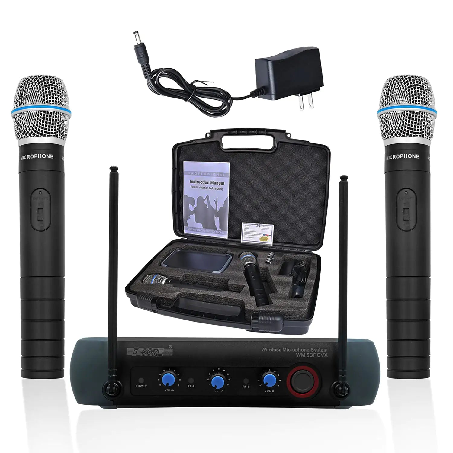 5Core Professional Wireless Microphone with VHF technology, showcasing its sleek design and features.