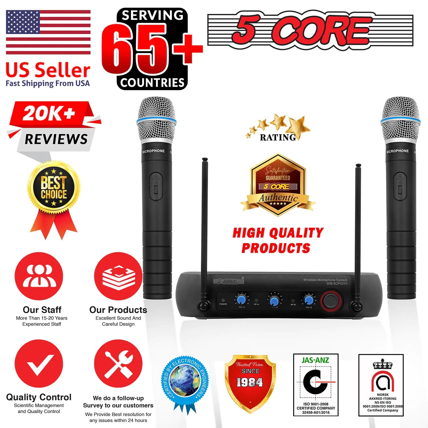 5Core Professional Wireless Microphone with VHF technology, showcasing its sleek design and features.