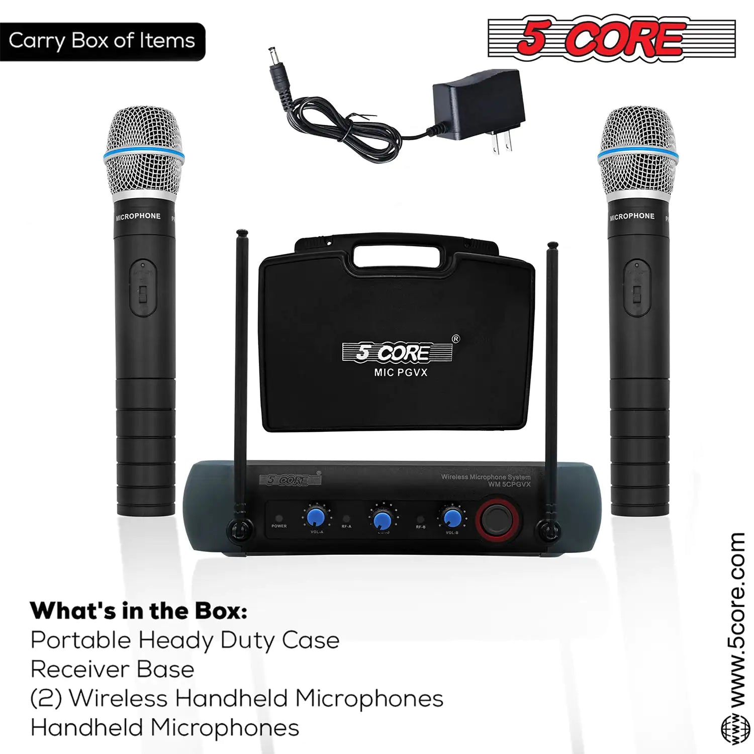 5Core Professional Wireless Microphone with VHF technology, showcasing its sleek design and features.