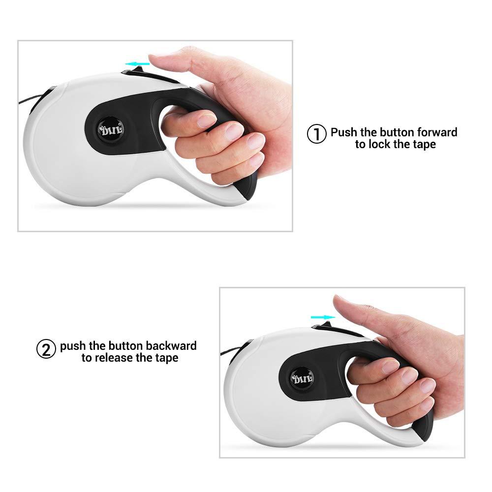 5M Retractable Dog Leash with built-in poop bag dispenser, suitable for all dog sizes, available in four colors.