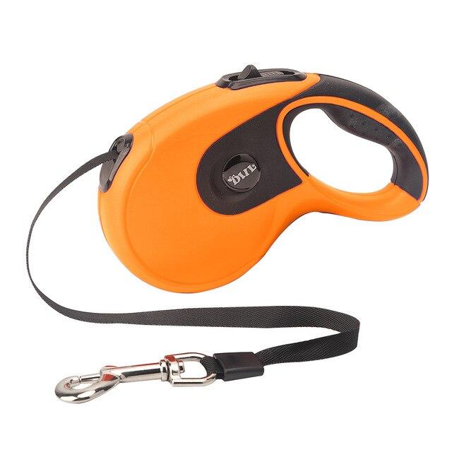 5M Retractable Dog Leash with built-in poop bag dispenser, suitable for all dog sizes, available in four colors.