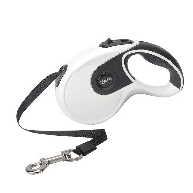 5M Retractable Dog Leash with built-in poop bag dispenser, suitable for all dog sizes, available in four colors.