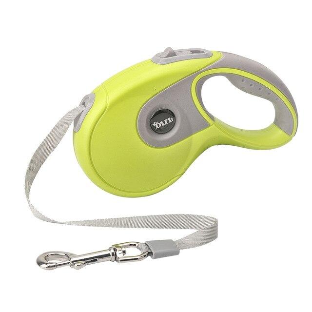 5M Retractable Dog Leash with built-in poop bag dispenser, suitable for all dog sizes, available in four colors.
