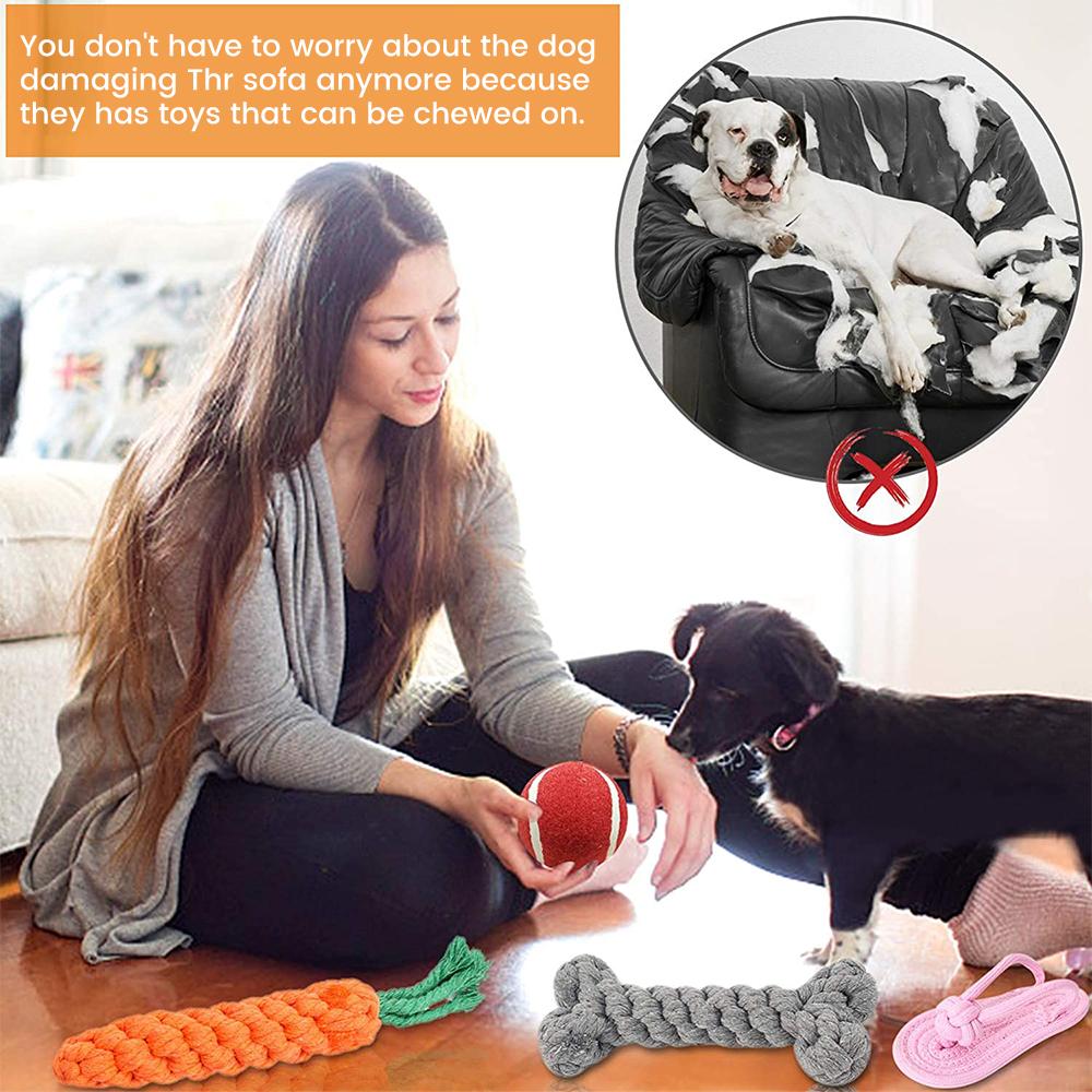 7 Pcs Interactive Dog Toy Kit featuring cotton rope balls and flying discs for dogs of all sizes.