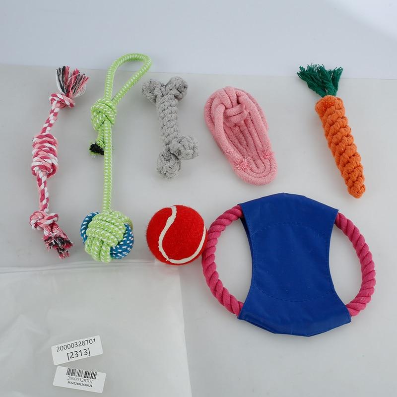 7 Pcs Interactive Dog Toy Kit featuring cotton rope balls and flying discs for dogs of all sizes.