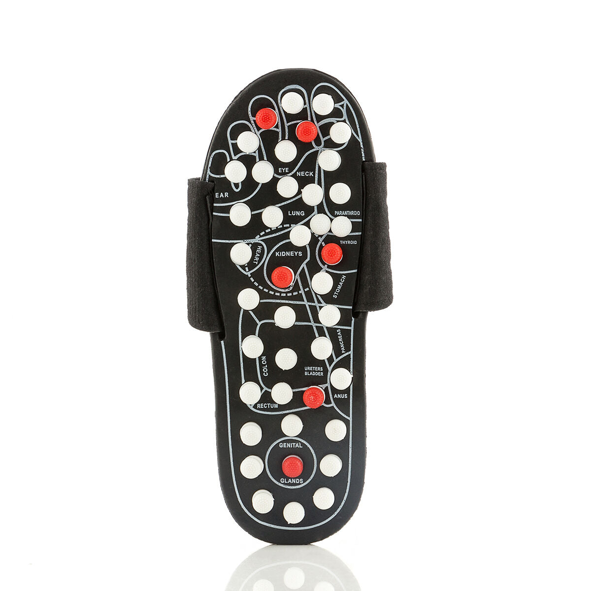 Acupuncture Massage Slippers Slicu InnovaGoods in black, white, and red colors, showcasing ergonomic design and adjustable Velcro fastening.