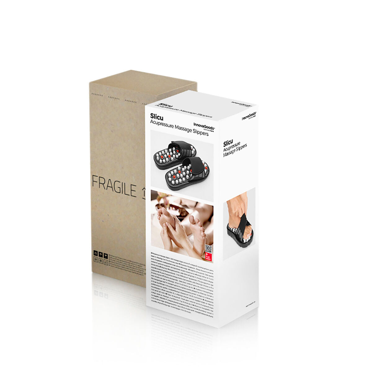 Acupuncture Massage Slippers Slicu InnovaGoods in black, white, and red colors, showcasing ergonomic design and adjustable Velcro fastening.