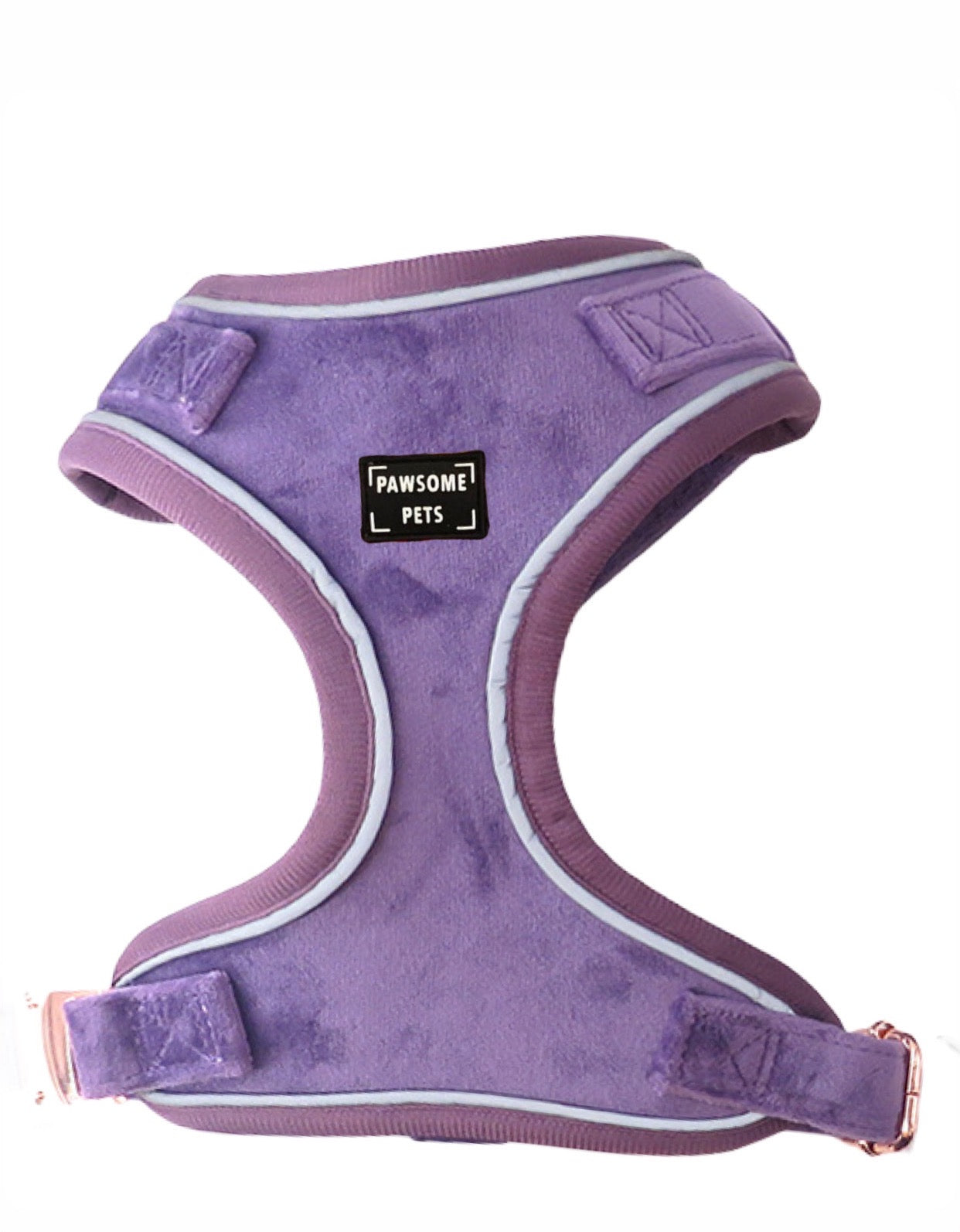 Adjustable lilac harness for dogs and cats, featuring breathable mesh and neoprene material for comfort and durability.