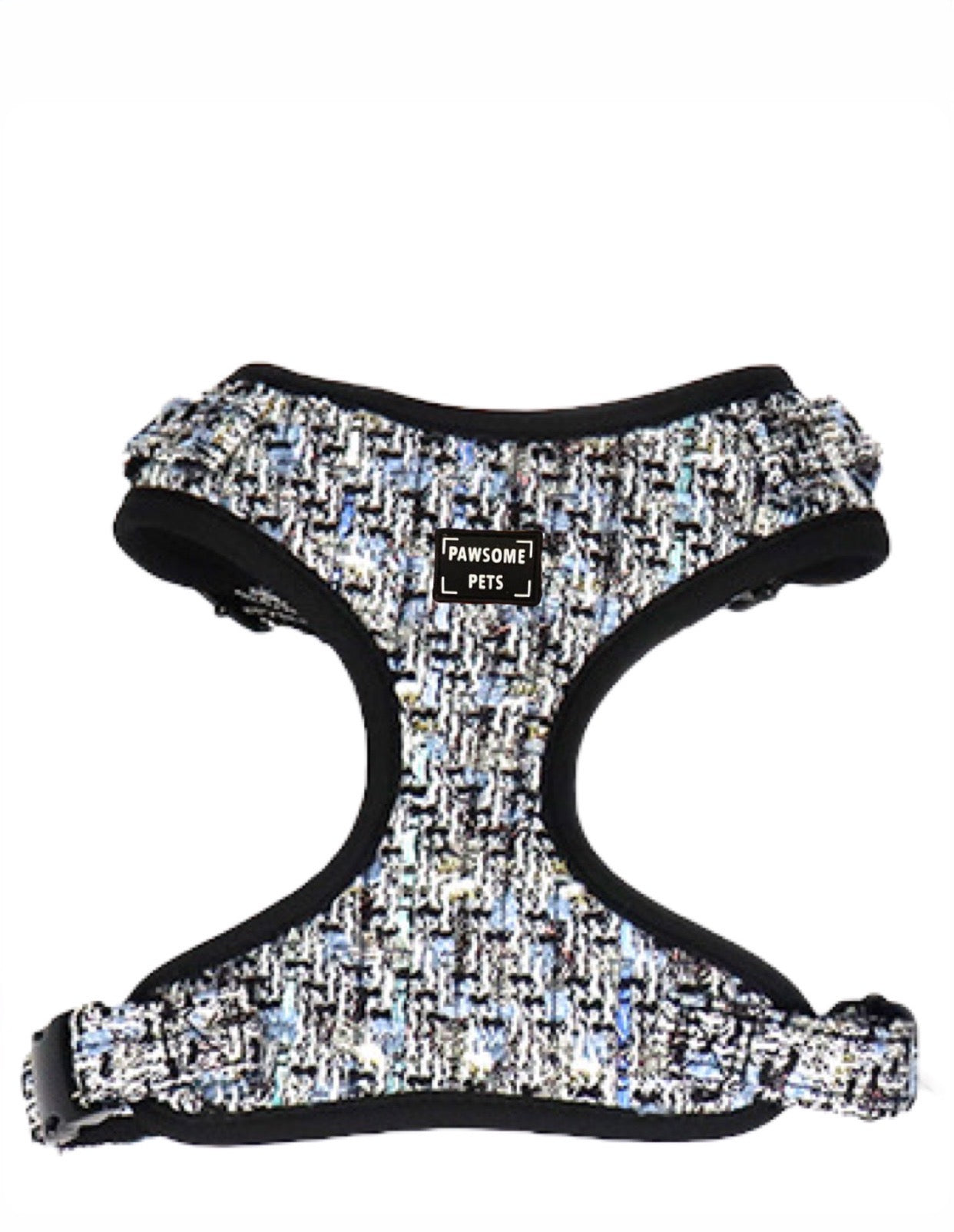 Adjustable harness for pets in royal black, featuring adjustable straps and breathable mesh padding for comfort.