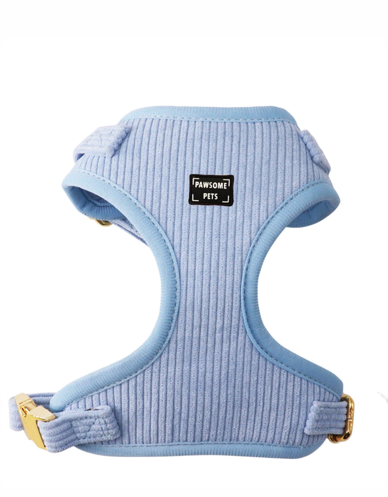 Sky blue adjustable harness for dogs and cats, featuring a soft neoprene material and breathable mesh padding for comfort.