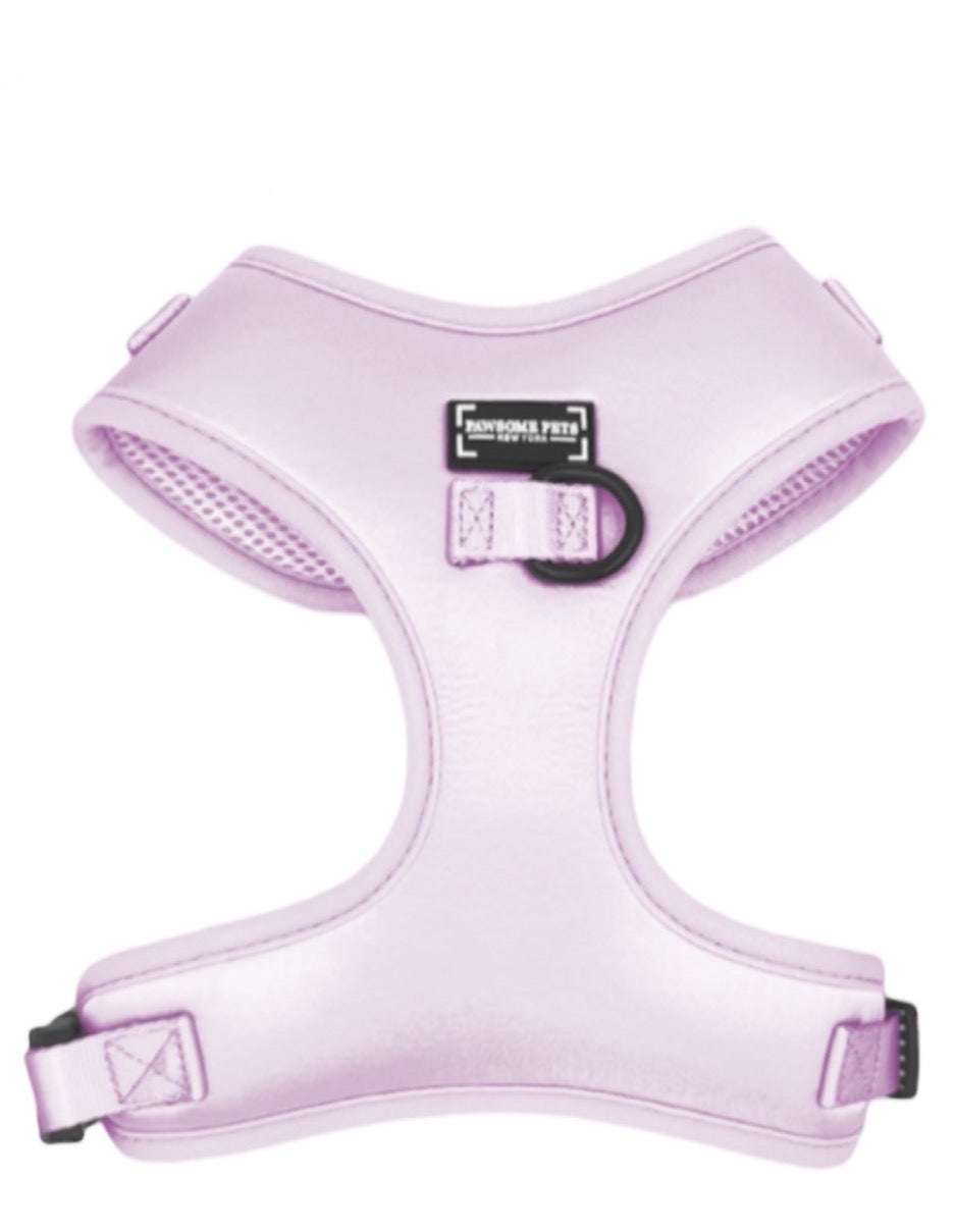 Light purple adjustable silk harness for pets, showcasing luxurious fabric and elegant design, perfect for special occasions.