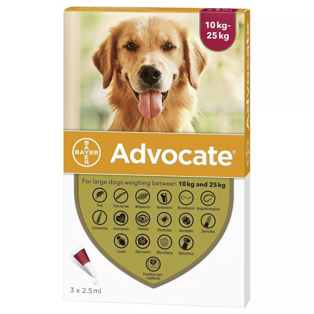 Advocate Flea and Heartworm Spot-on Treatment for Large Dogs, featuring packaging and dosage information for effective parasite control.