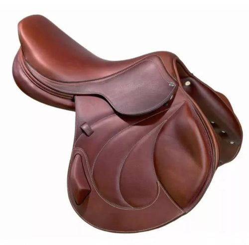 All Purpose Premium Leather Jumping English Riding Horse Saddle with padded seat and knee rolls, designed for comfort and versatility.
