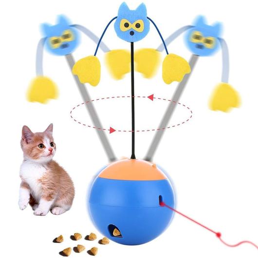 All-In-One Twirling Cat Toy featuring a tumbler, laser pointer, and treat ball, designed for engaging cat play.