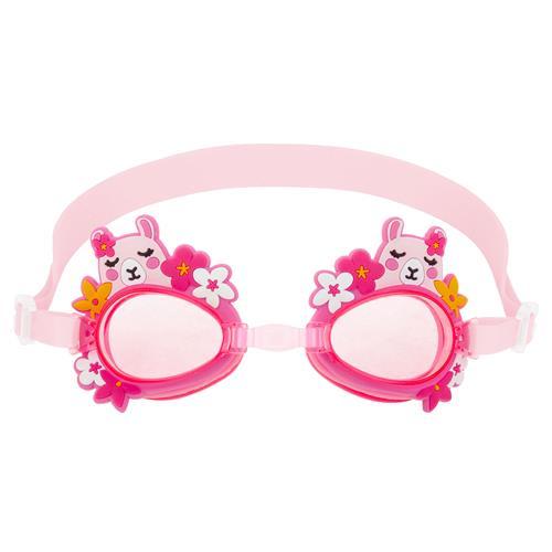 Colorful Alpaca Swim Goggles designed for kids, featuring a soft frame and adjustable strap, perfect for fun swimming experiences.